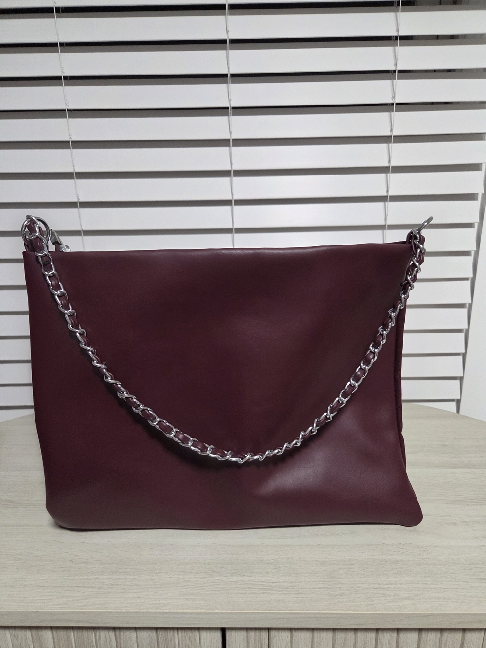 Women's Burgundy Shoulder Bag with Silver Chain